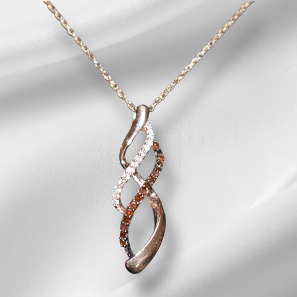 Orange White Diamond Double Infinity Pendant Necklace 10k Rose Gold 18in chain - Picture 1 of 6